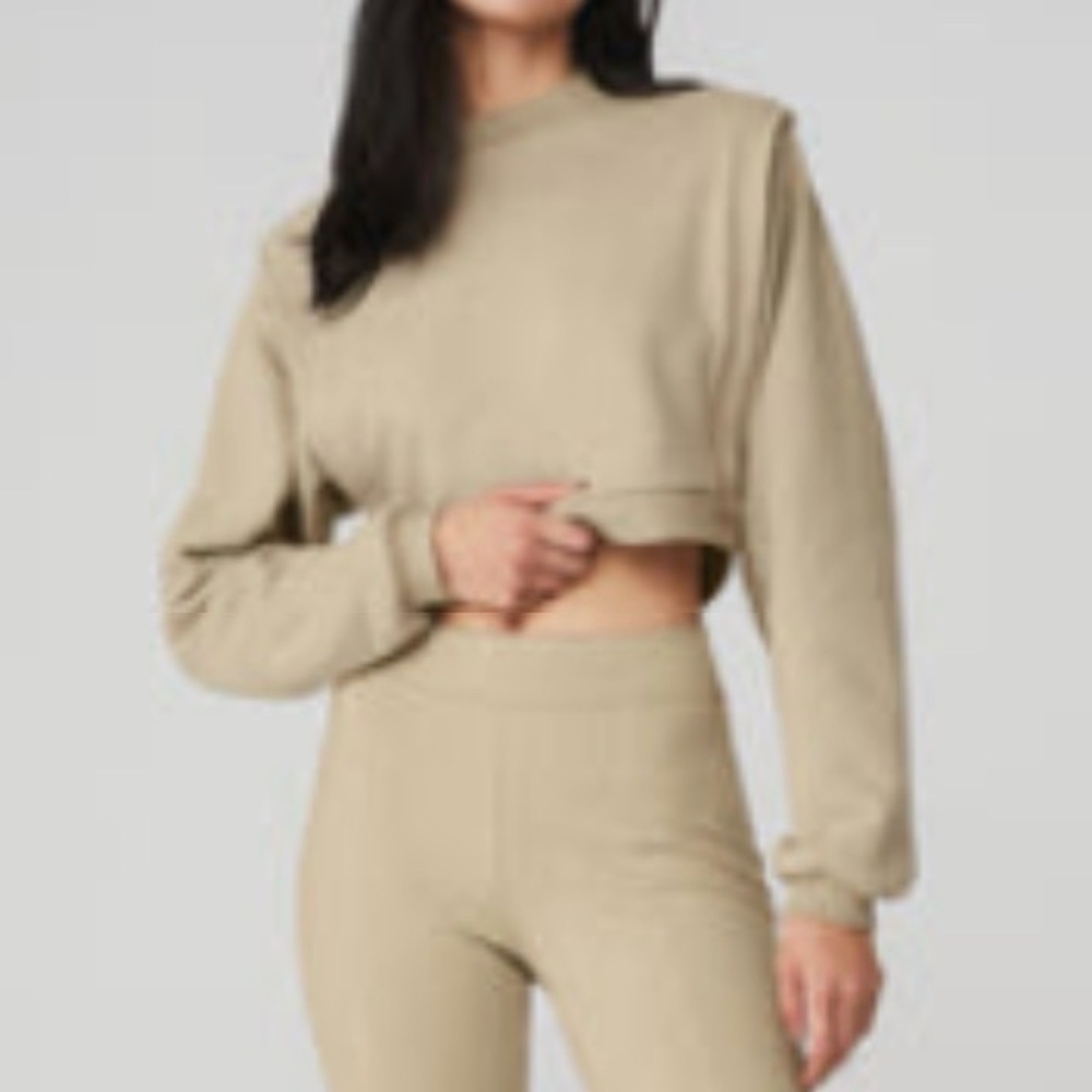ALO Yoga Cropped Crewneck Sweatshirt in Beige